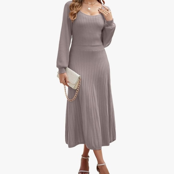 NWT Amazon Agseem Blue Long Sleeve Ribbed Knit Maxi Dress 100% Viscose - Picture 5 of 13